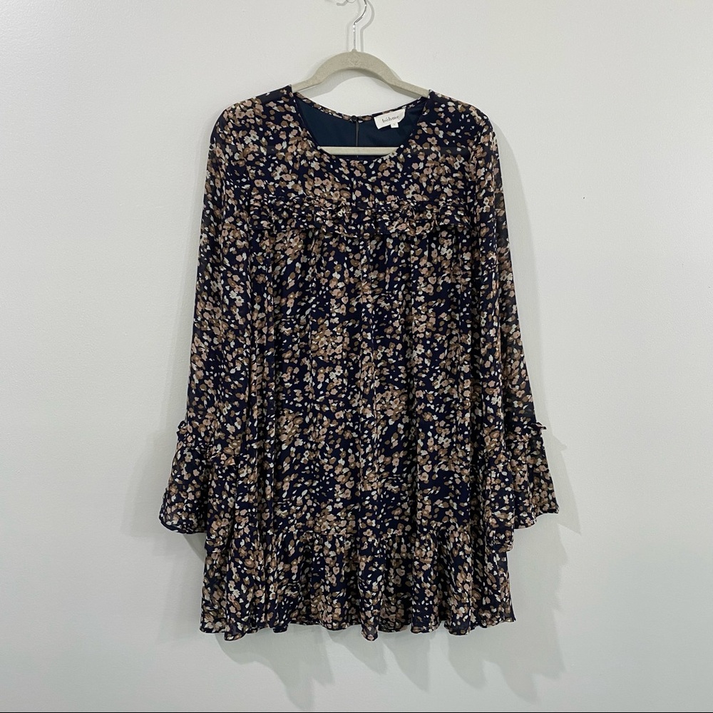 Böhme Long Sleeve Boho Floral Shift Dress Sz L NWOT